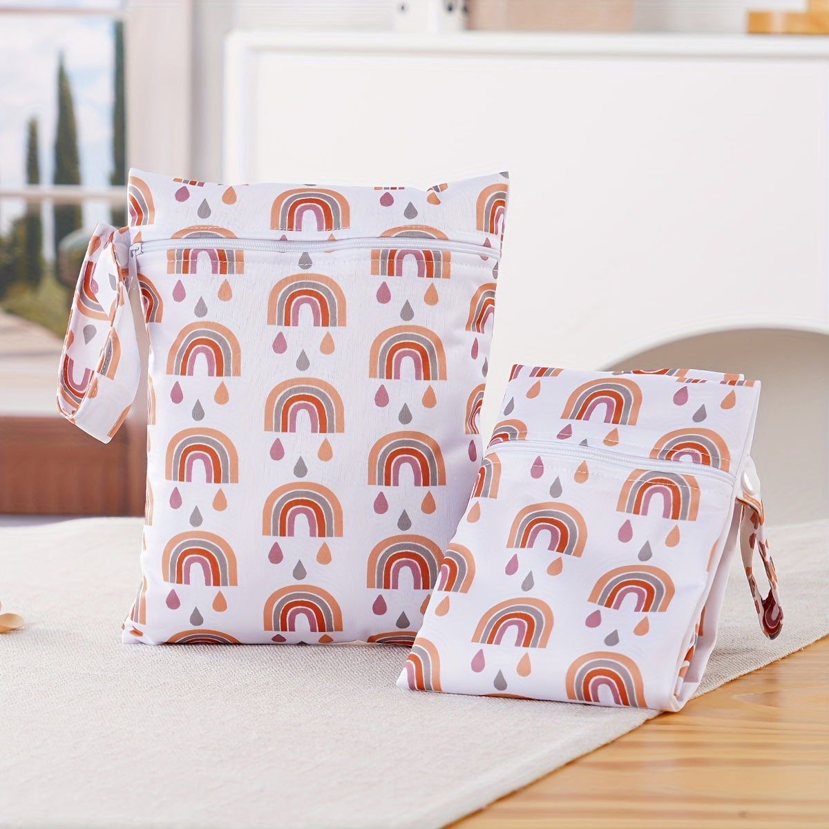 Set of 2 Waterproof Wet Dry Bags for Baby Diapers Swimsuits and Breast Pump Parts Polyester Organizer for Infants and Toddlers