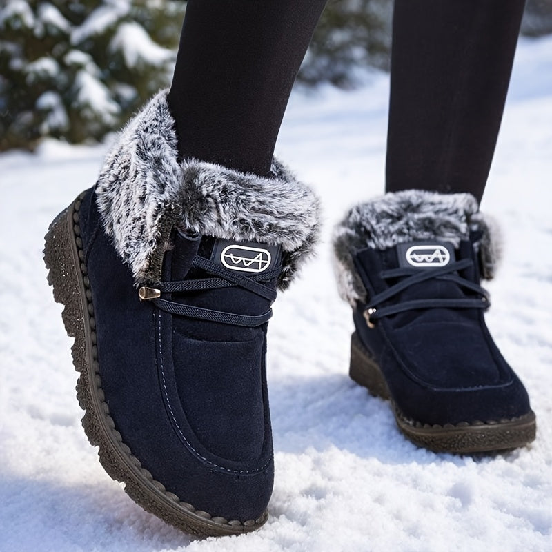 Women Winter Snow Boots Warm Leather Short Booties Black Sizes 36-45