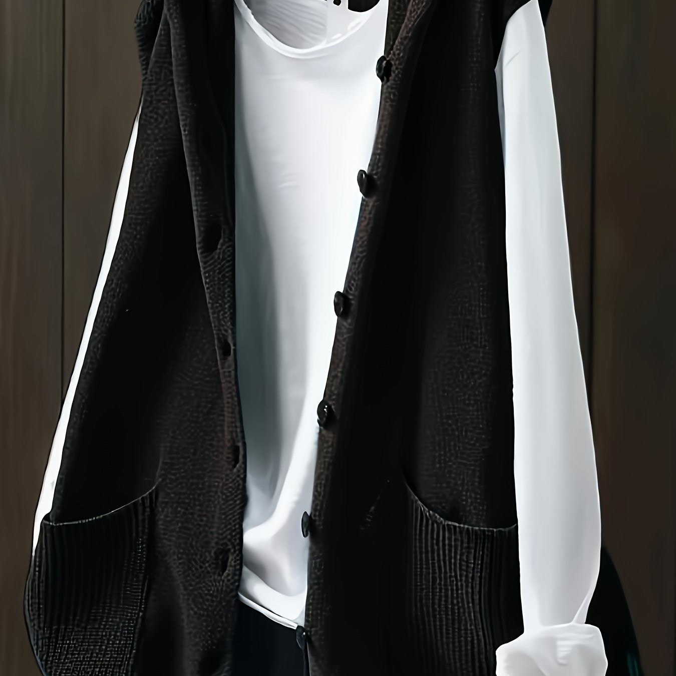 Plus Size Women's Sleeveless Cardigan Vest Solid Color Front Buttons Fall Casual