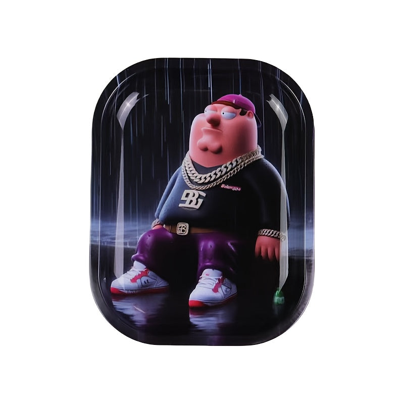 Unisex Metal Rolling Tray, Illustration Design, 19.05x13.97cm for Tobacco Accessories