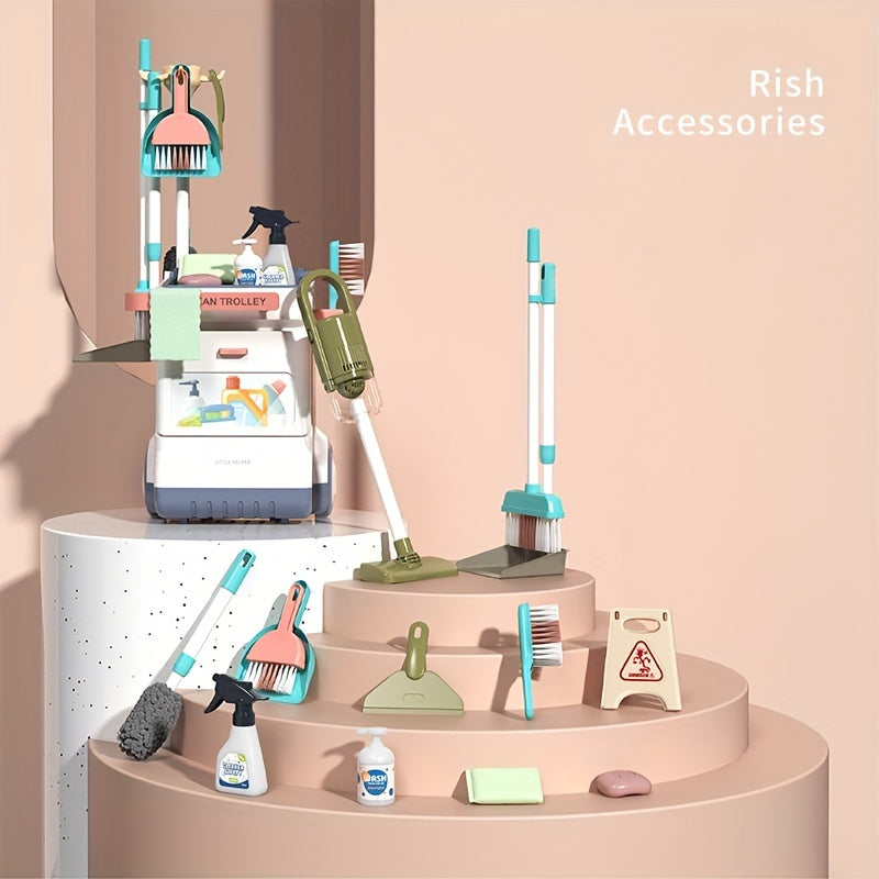 Children's Cleaning Play Set with Vacuum Cleaner and 20 Housekeeping Toys for Kids Age 3+