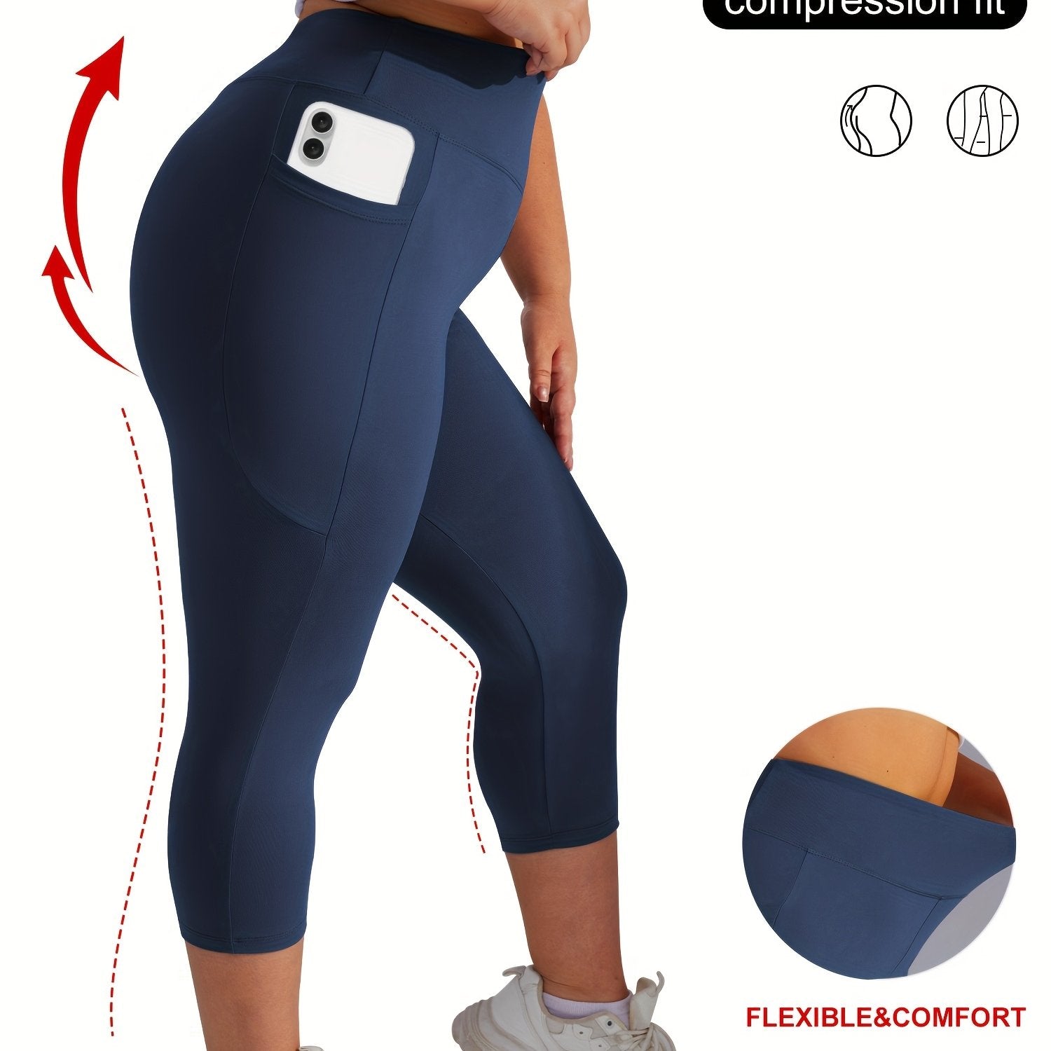 Женские леггинсы для йоги большого размера с высокой талией, карманами и контролем живота