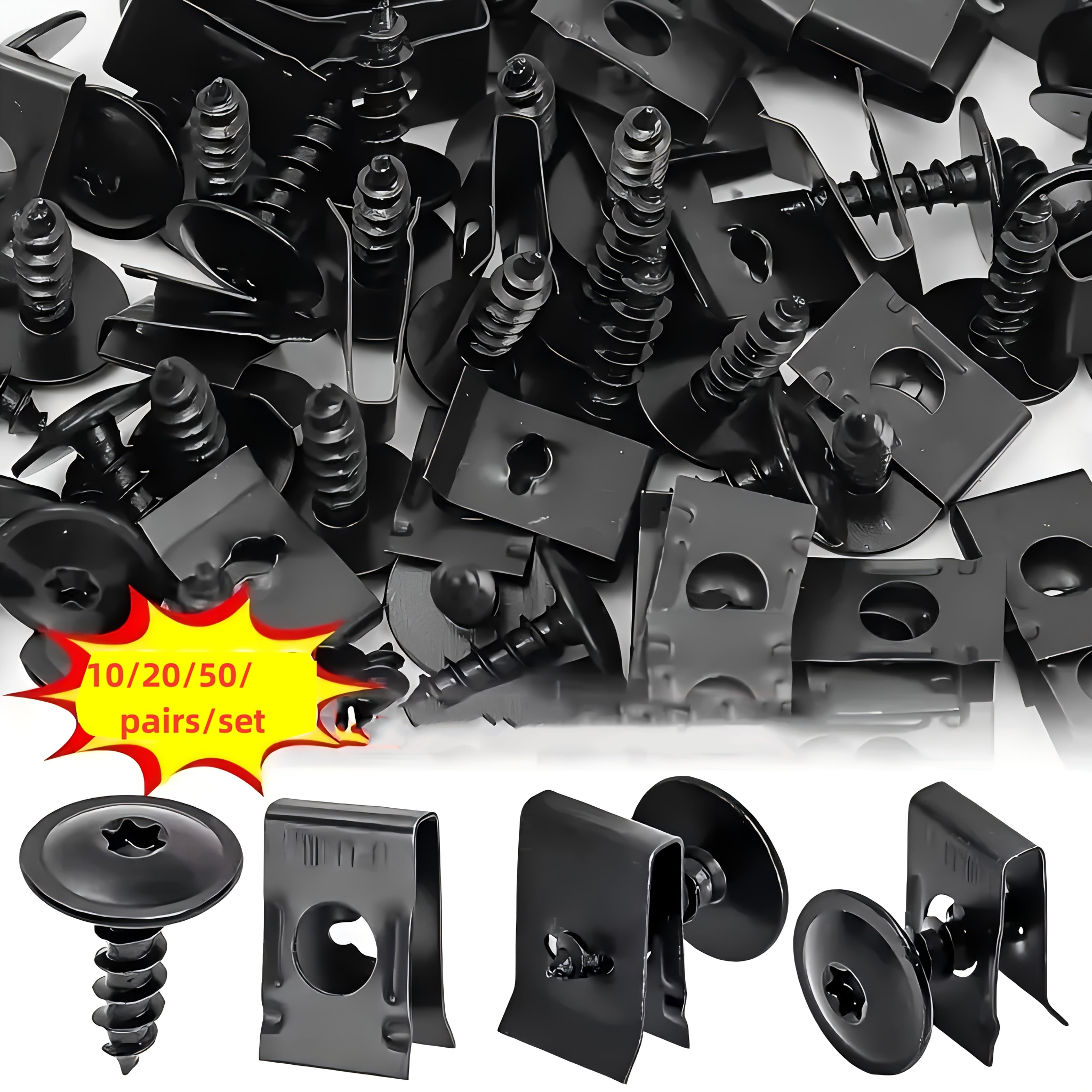 Set of 10/20/50 Metal U-Bolt Clips and Screws for Car Body Bumper Hardware