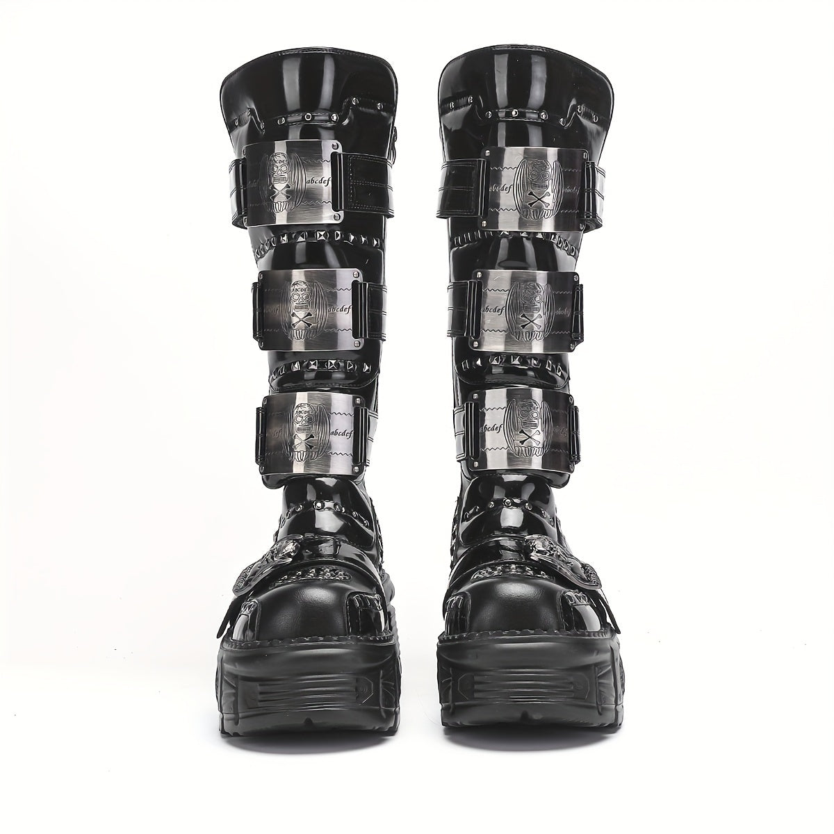 Women's Black Leather Punk Platform Boots Heavy Metal Thick Soles