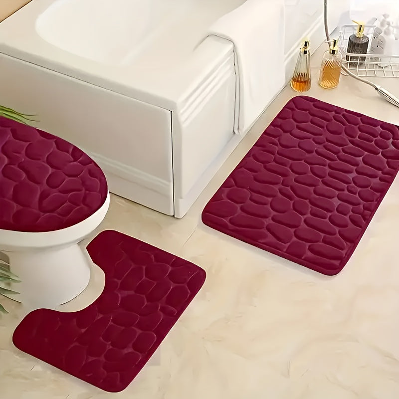 Conjunto de alfombrillas de espuma viscoelástica para baño con antideslizante, secado rápido y funda de coral fleece para tapa de inodoro