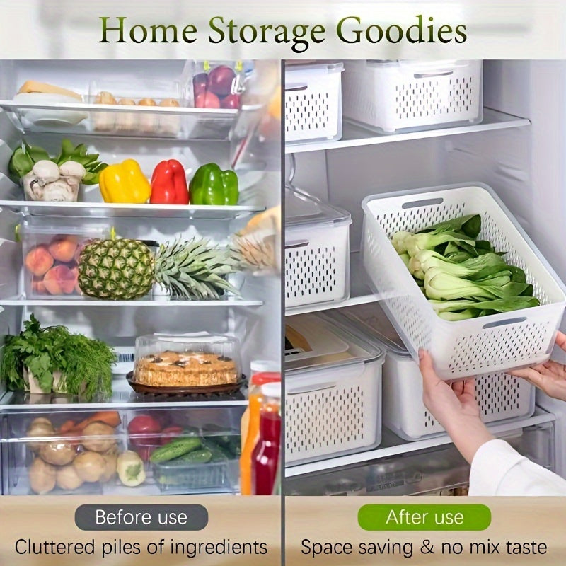 4/6 Pcs BPA-Free Polypropylene Refrigerator Organizer Sets with Removable Drain Basket