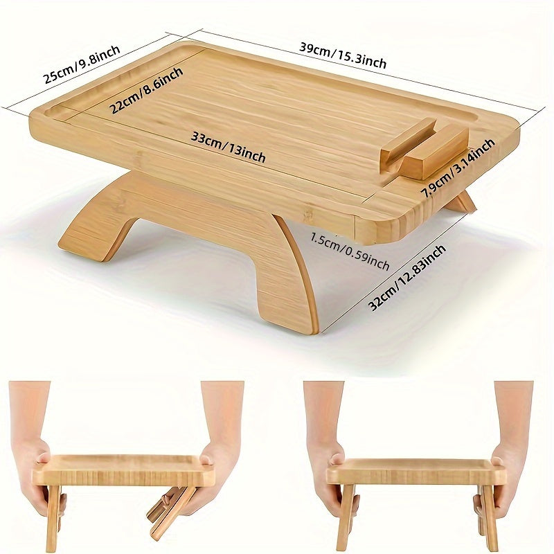 Non-Slip Wooden Sofa Tray with Phone Holder and Drink Shelf