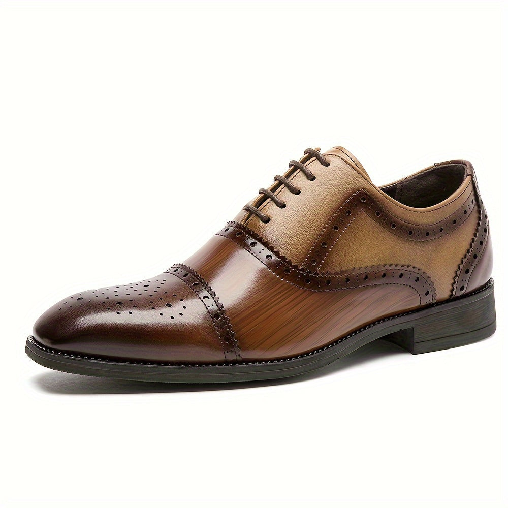 Men's British Style Square Toe Brogue Shoes Leather Casual Wedding Dress Shoes