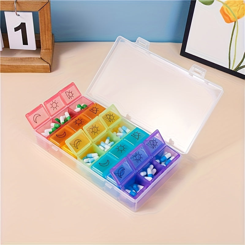 Large Capacity 21-Grid Pill Organizer Portable Plastic Medicine Storage Case