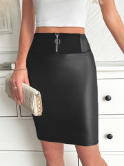 Plus Size Women's Black Stretchy Bodycon Skirt Zipper Machine Washable