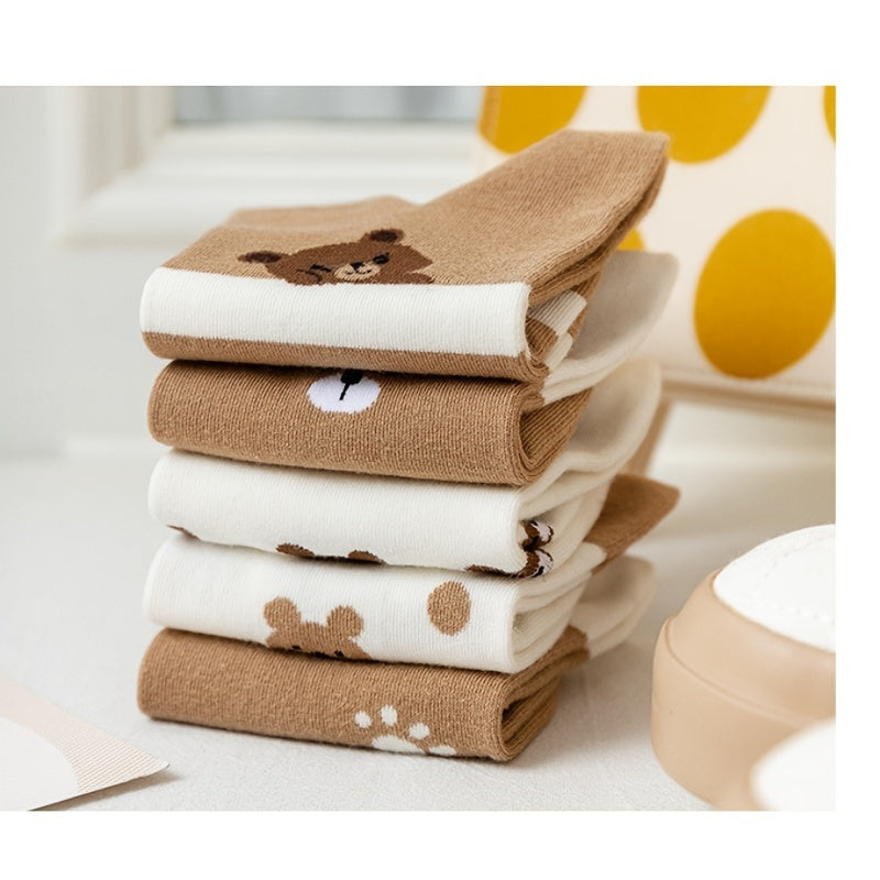 5 ta sevimli ayiq dizayni bo'lgan bo'yin so'zi paypoqlari ayollar uchun. Yumshoq polyester va spandeks aralashmasidan tayyorlangan, yengil va tasodifiy kiyim uchun sevimli.