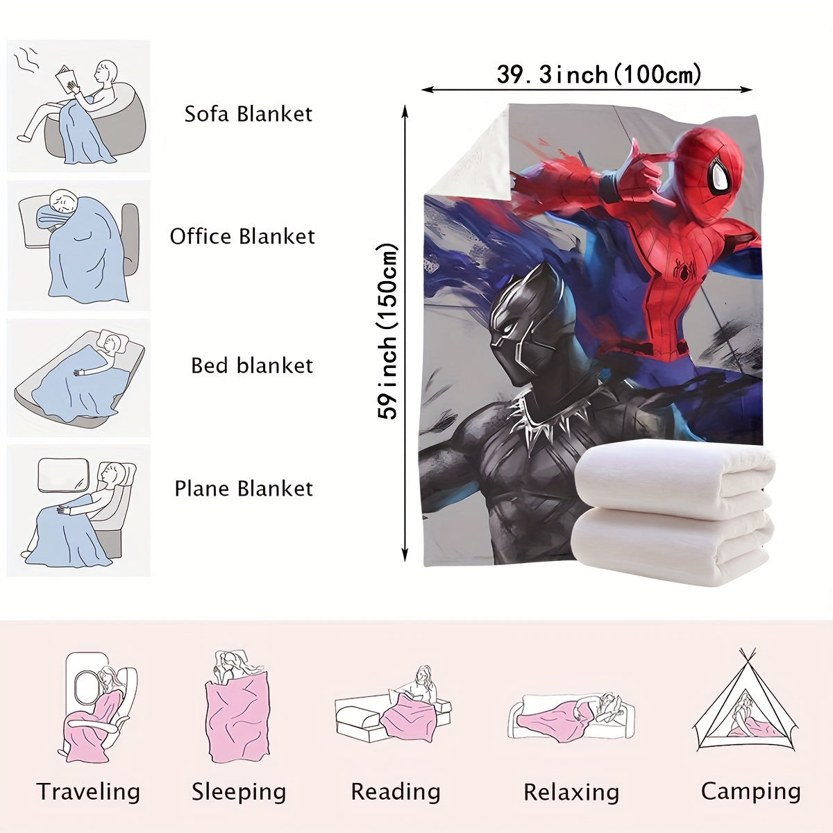 Superhero Themed Blanket for Kids and Adults Red Black Gray Interwoven Soft Cozy Gift