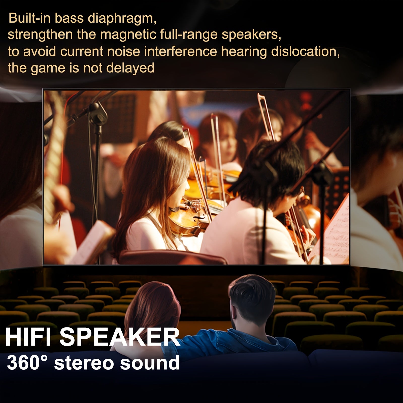 Portable Video Projector White Grey 1080P FHD for Home Theater Ceiling