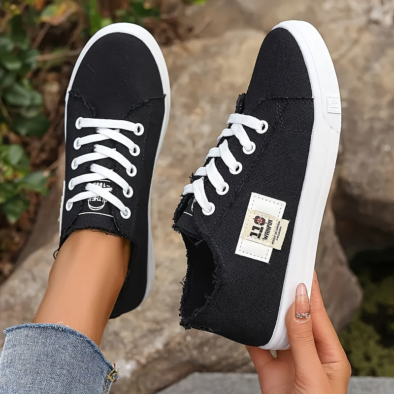 Women’s Canvas Low-Top Sneakers Black Blue White All-Season Casual