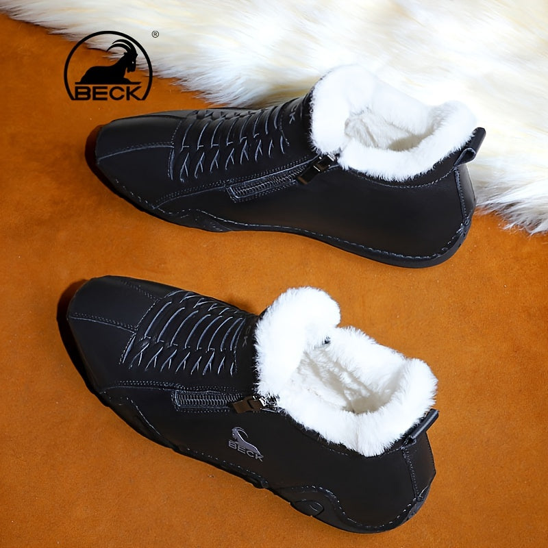 Men's Casual Leather Shoes with Non-Slip Rubber Sole and Zipper Closure