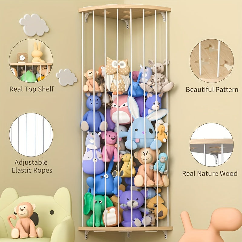 Soporte de animales de peluche para esquina, montaje en pared con longitud ajustable y forma de estrella para sala de juegos o dormitorio