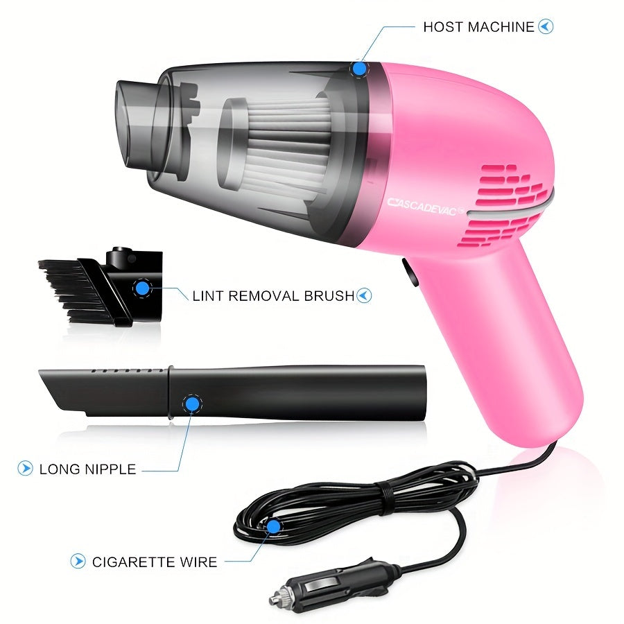 Pink Car Vacuum Cleaner Portable Handheld Wet Dry Pet Hair Suction
