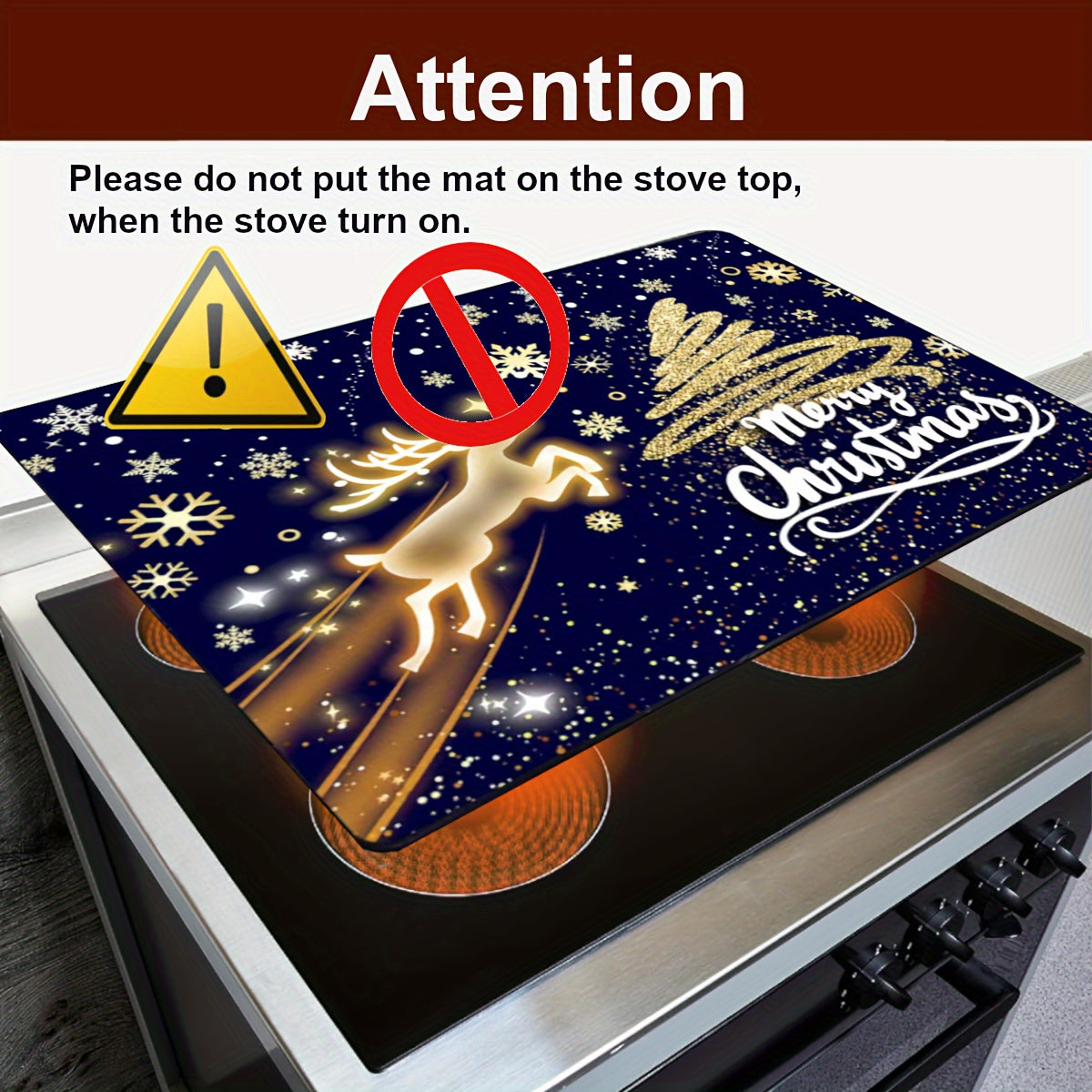Christmas Stove Top Cover Heat-Resistant Non-Stick Foldable 72x52cm for Electric and Induction Cooktops