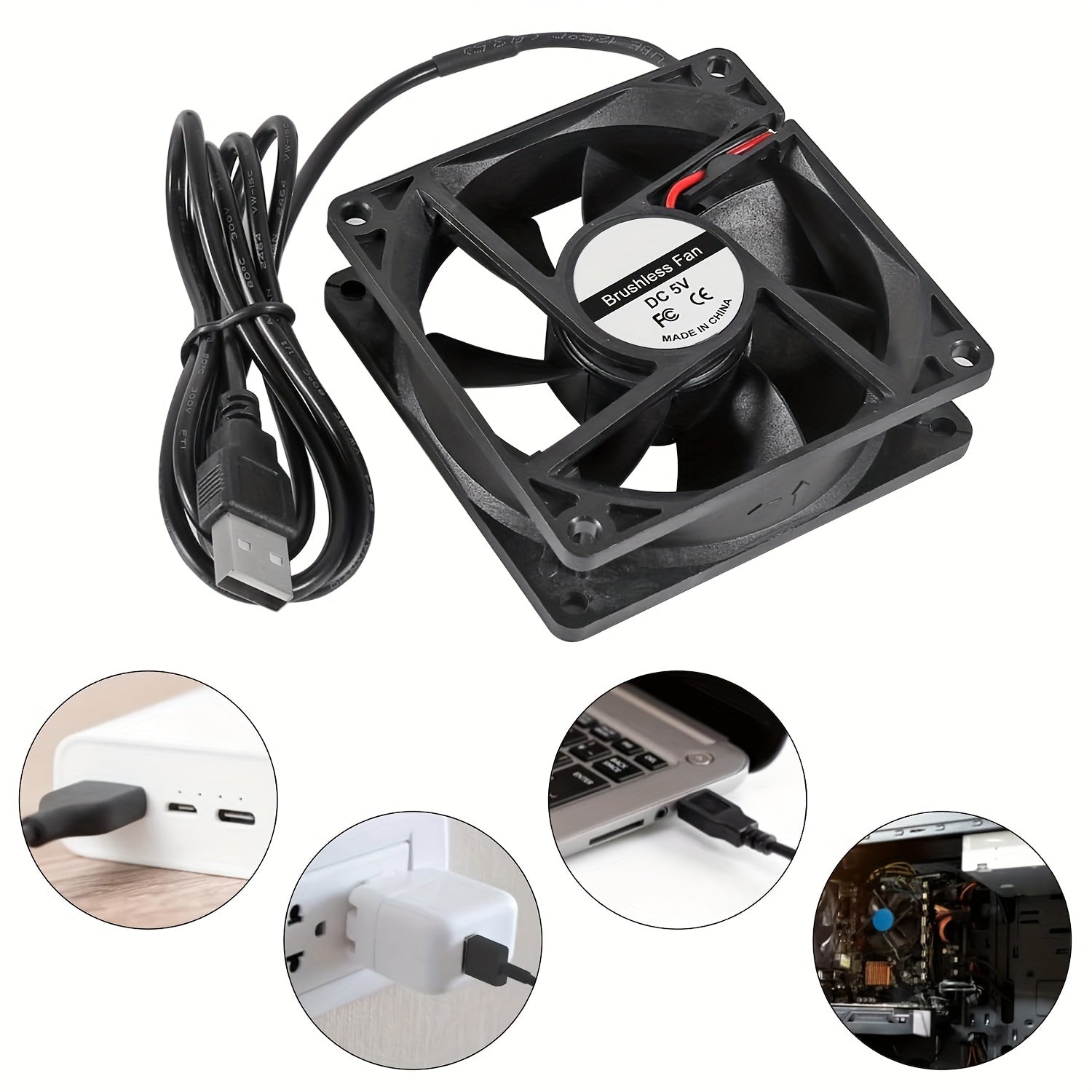 80mm x 25mm USB Portable Computer Cooling Fan Quiet High Airflow Small Device Fan