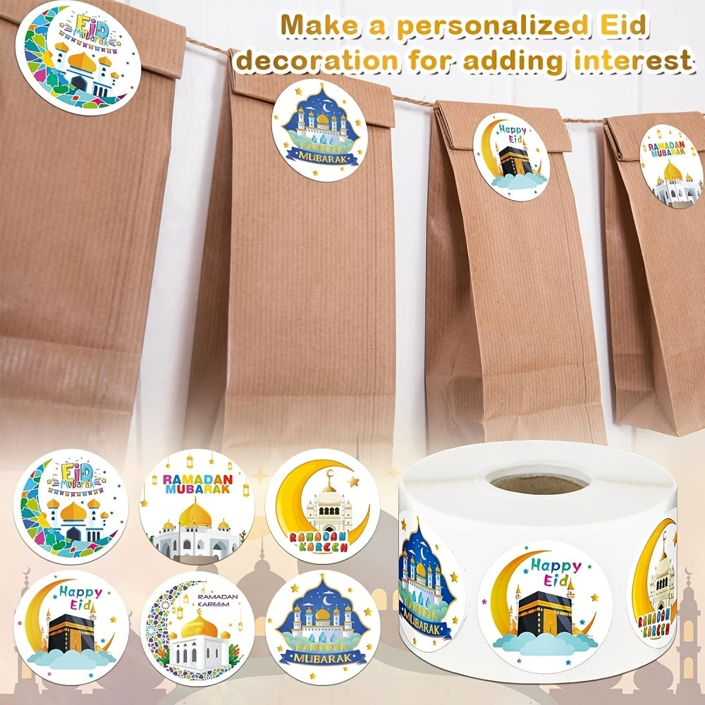 500 Ramazon Karim stikerlari masjid, lantern va yulduz dizaynlari bilan sovg'a qadoqlash va bezatish uchun.