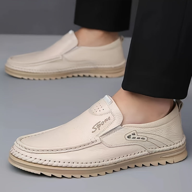Men's Cow Leather Slip-On Loafers with Non-Slip Rubber Sole for Casual and Business