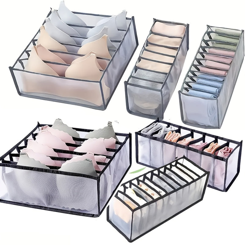 Set of 3 Foldable Closet Organizer Bins with 6, 7, and 11 Compartments for Underwear Socks Storage