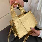 Crocodile Print Synthetic Leather Handbag with Snap Button Closure for Women