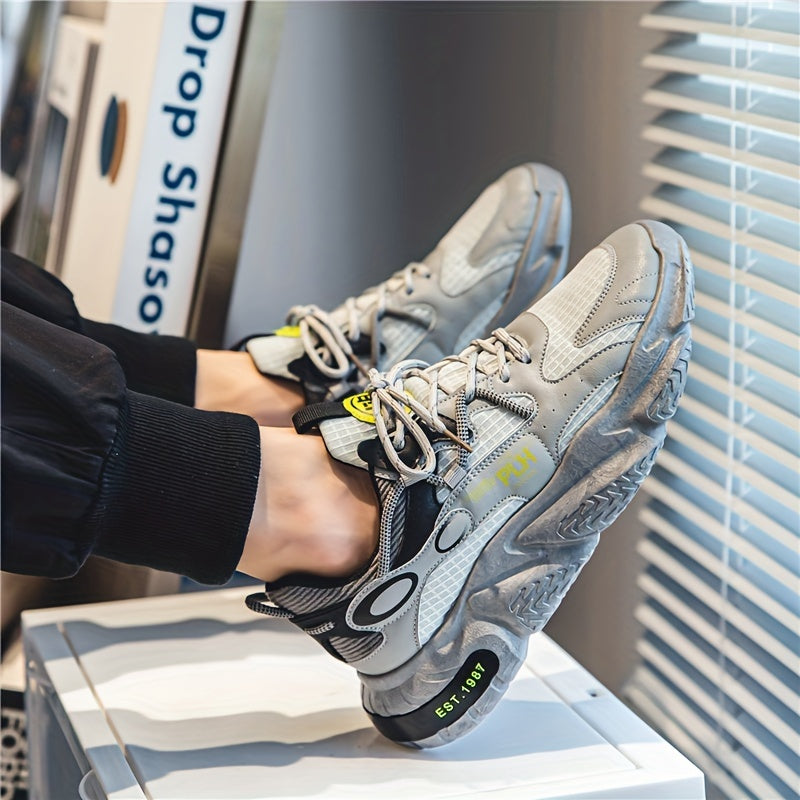 Men's Vintage Chunky Sneakers Low Top Fabric Leather Outdoor Shoes