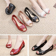Women's Slip-On Leather Open-Toe Sandals Flat Heel Summer Shoes Black Red White EU 40-55