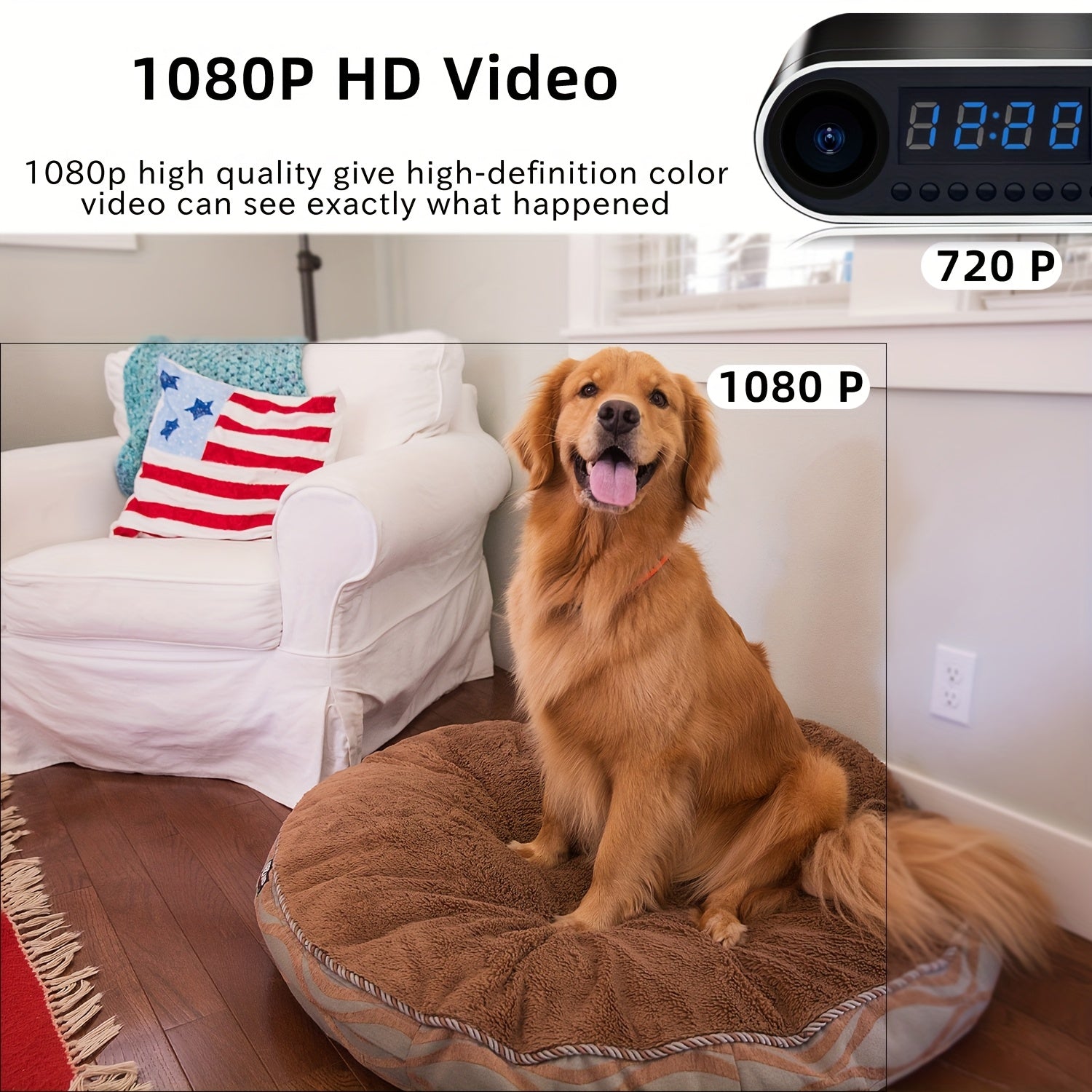 Mini Camera Clock HD 1080P WiFi Night Vision Wide-Angle Home Security with 64GB Memory