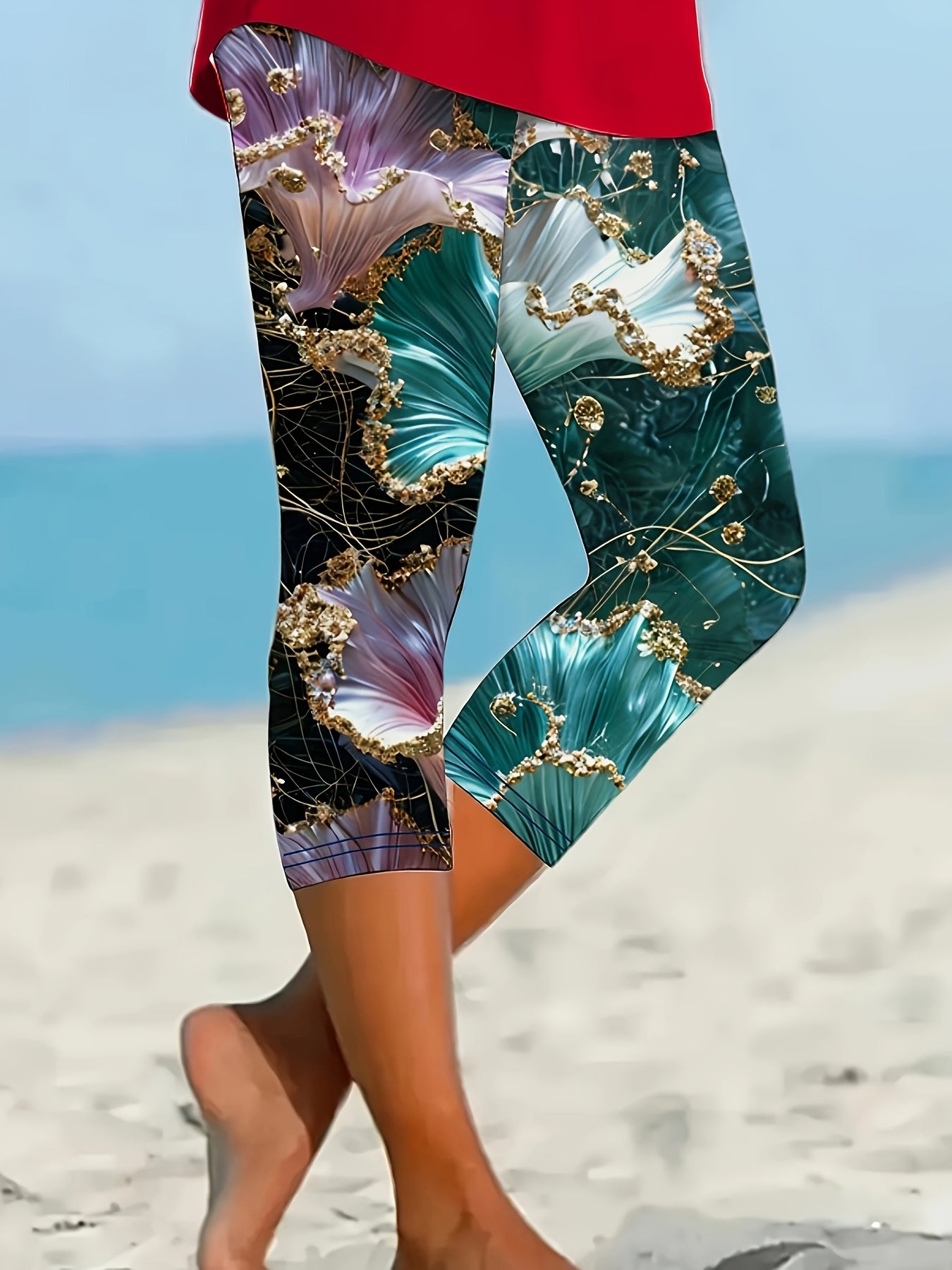 Women’s High-Waisted Floral Print Yoga Leggings Stretchy Workout Pants