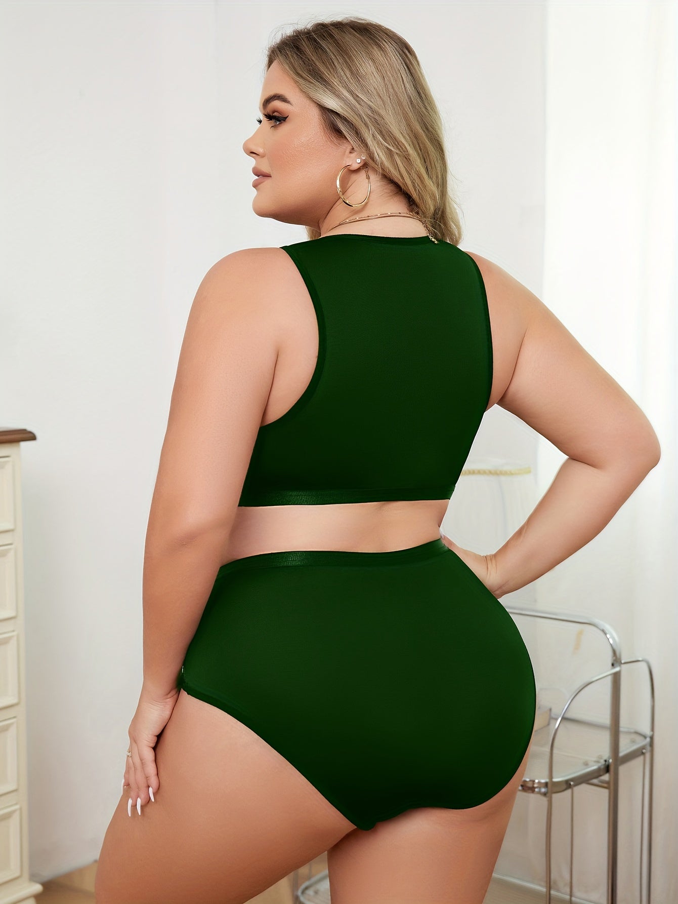 Plus Size Women's Lace Patchwork Underwear Set Solid Color Polyester Lingerie