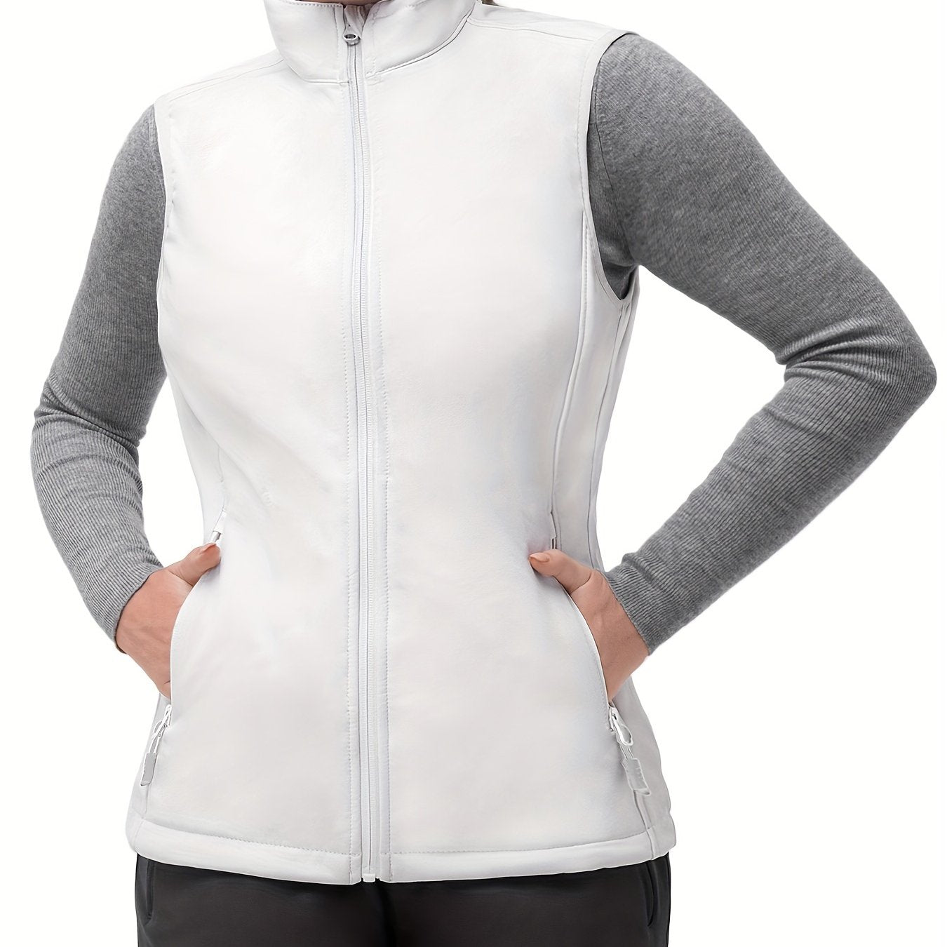 Women's Lightweight Softshell Vest Windproof Fleece Lined Zipper Pockets