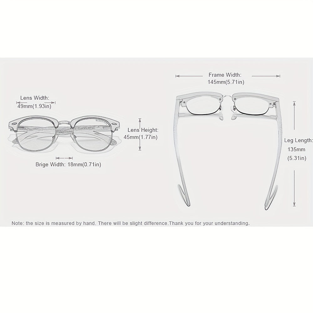 Men's Semi-Rimless Glasses Black Walnut Wood Polarized Lenses