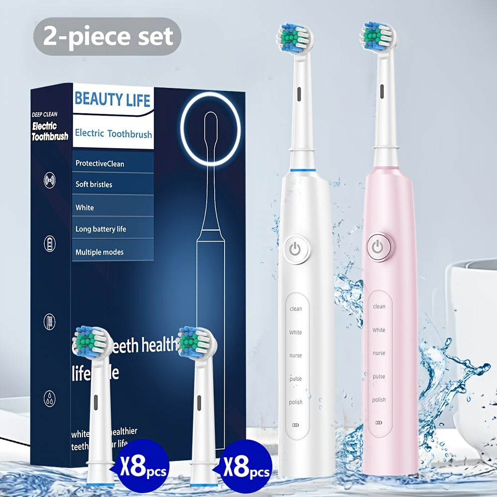 Electric Toothbrush Set for Family and Travel with 16 Brush Heads and 5 Modes