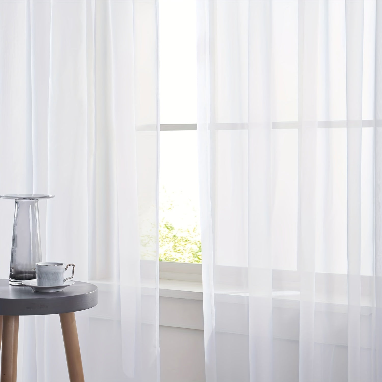 Set of 2 White Sheer Tulle Curtain Panels for Living Room or Bedroom Window Decor