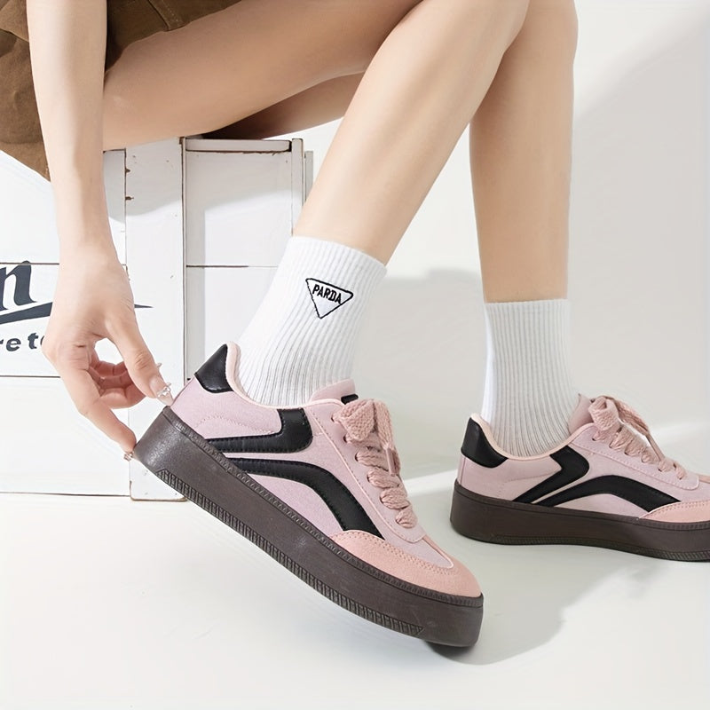 Women Canvas Sneakers Pink Black Casual All-Season Lace-Up