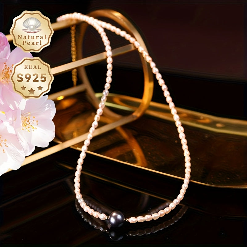 Pearl Necklace for Women Freshwater and Tahitian Pearls Sterling Silver Adjustable Gift