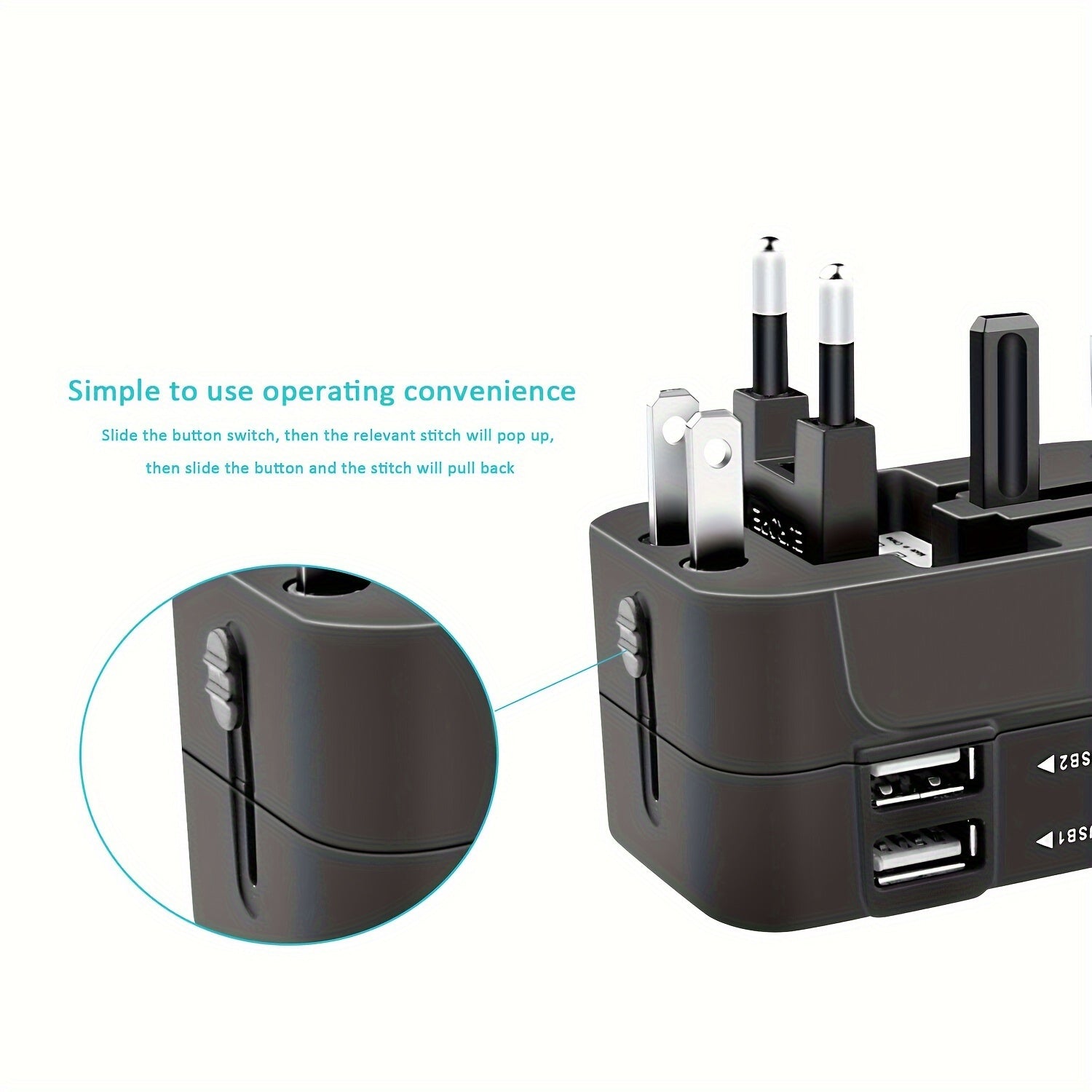 Adaptador de corriente de viaje con puertos USB duales, enchufe US UK EU, tamaño compacto, salida máxima de 36V