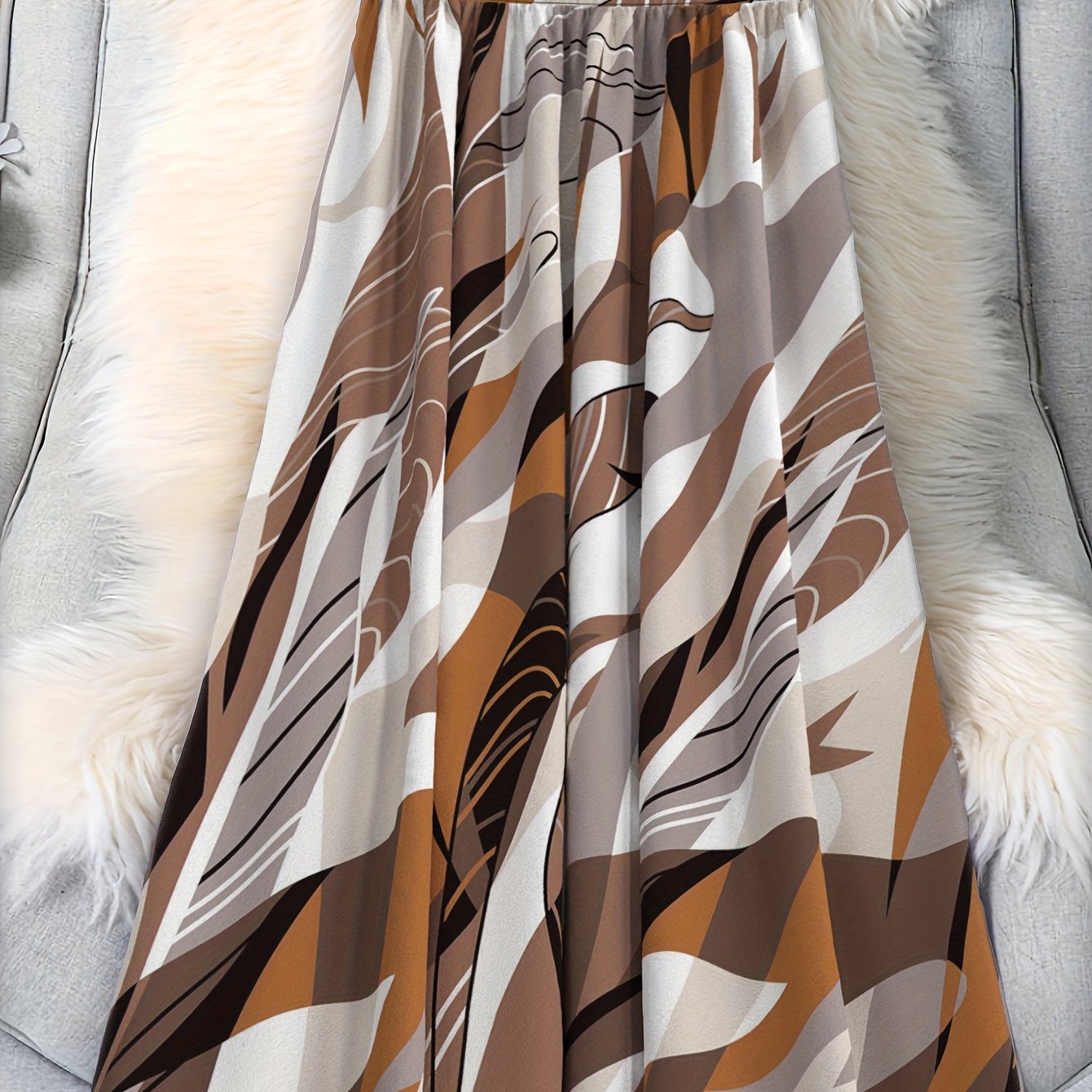 Women's Abstract Geometric Print High-Waist Skirt Polyester Blend Spring Summer Fall