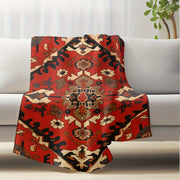 Red Ethnic Patterned Throw Blanket Soft Flannel Fleece for Home Office Travel