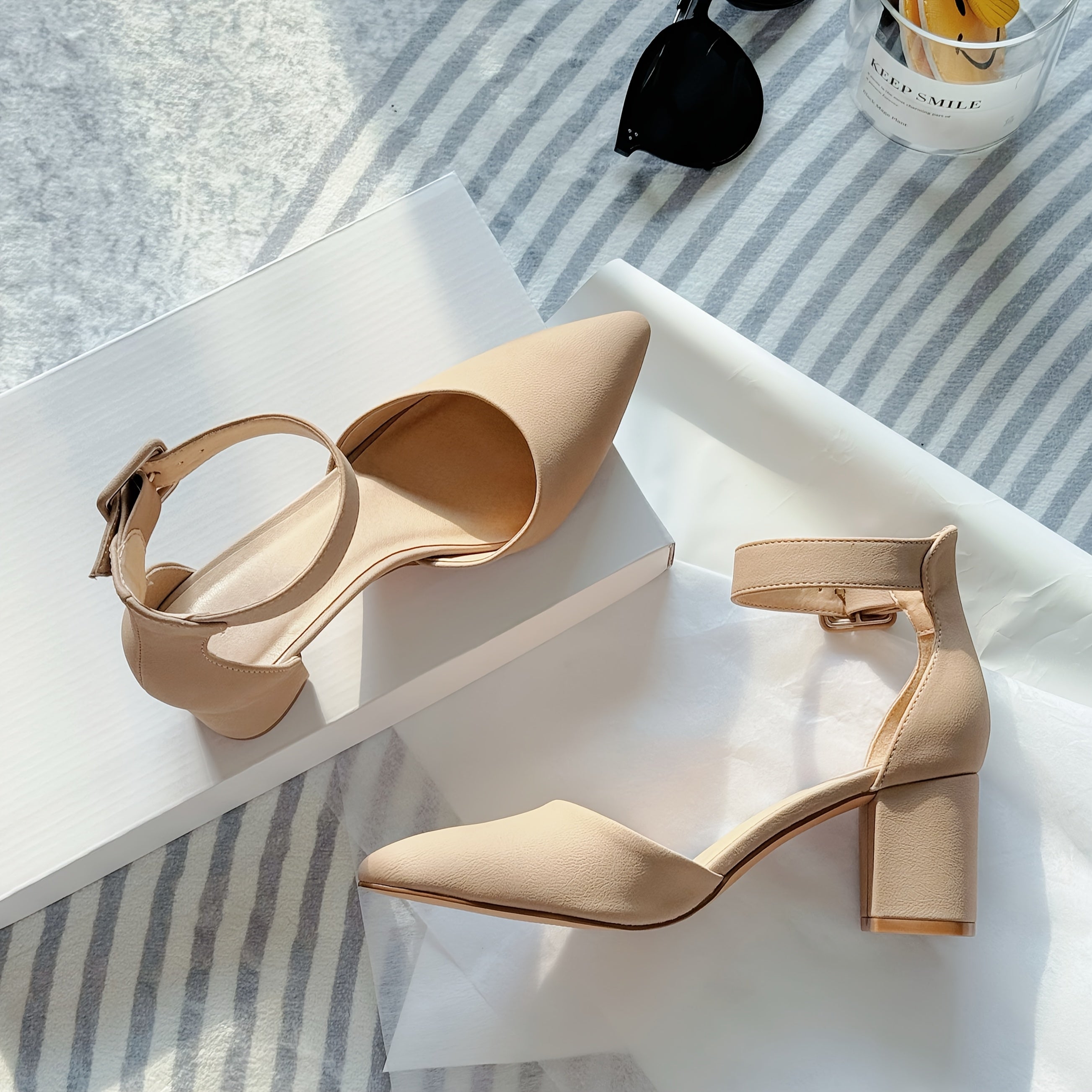 Women's Beige Synthetic Pointed-Toe Ankle Strap High Heels for Weddings and Parties