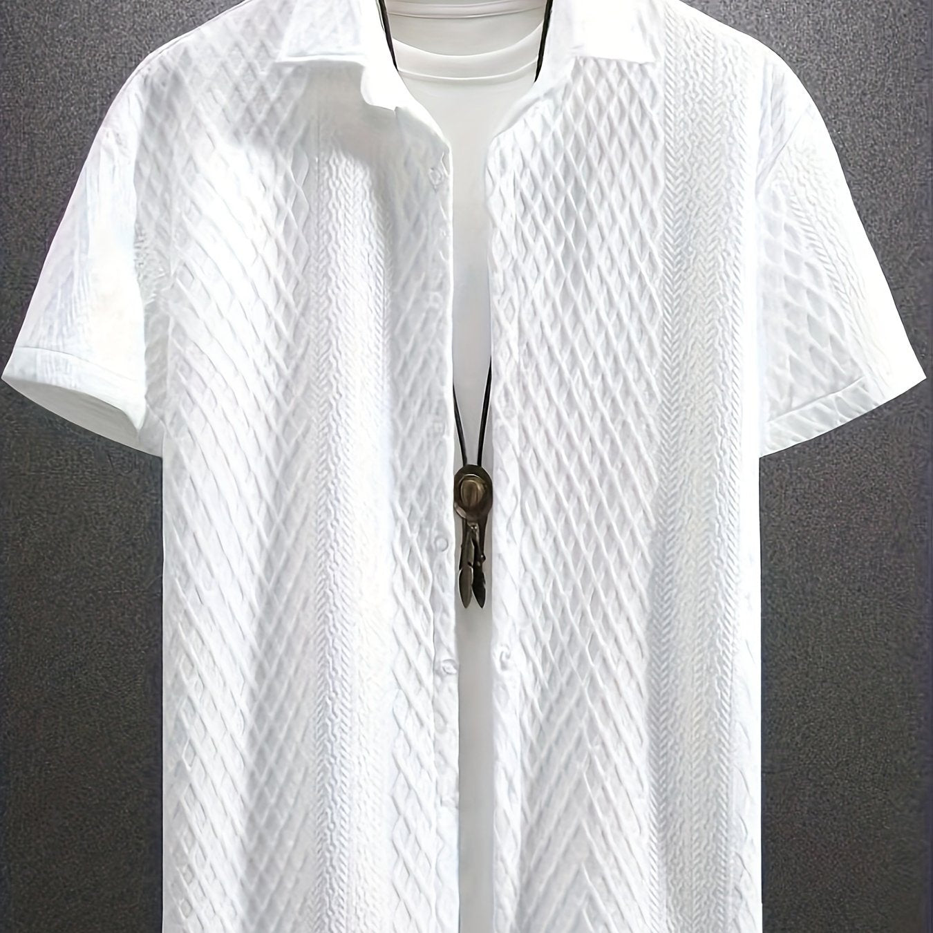 Men's Short Sleeve Solid Color Geometric Pattern Woven Shirt Summer Cotton Polyester