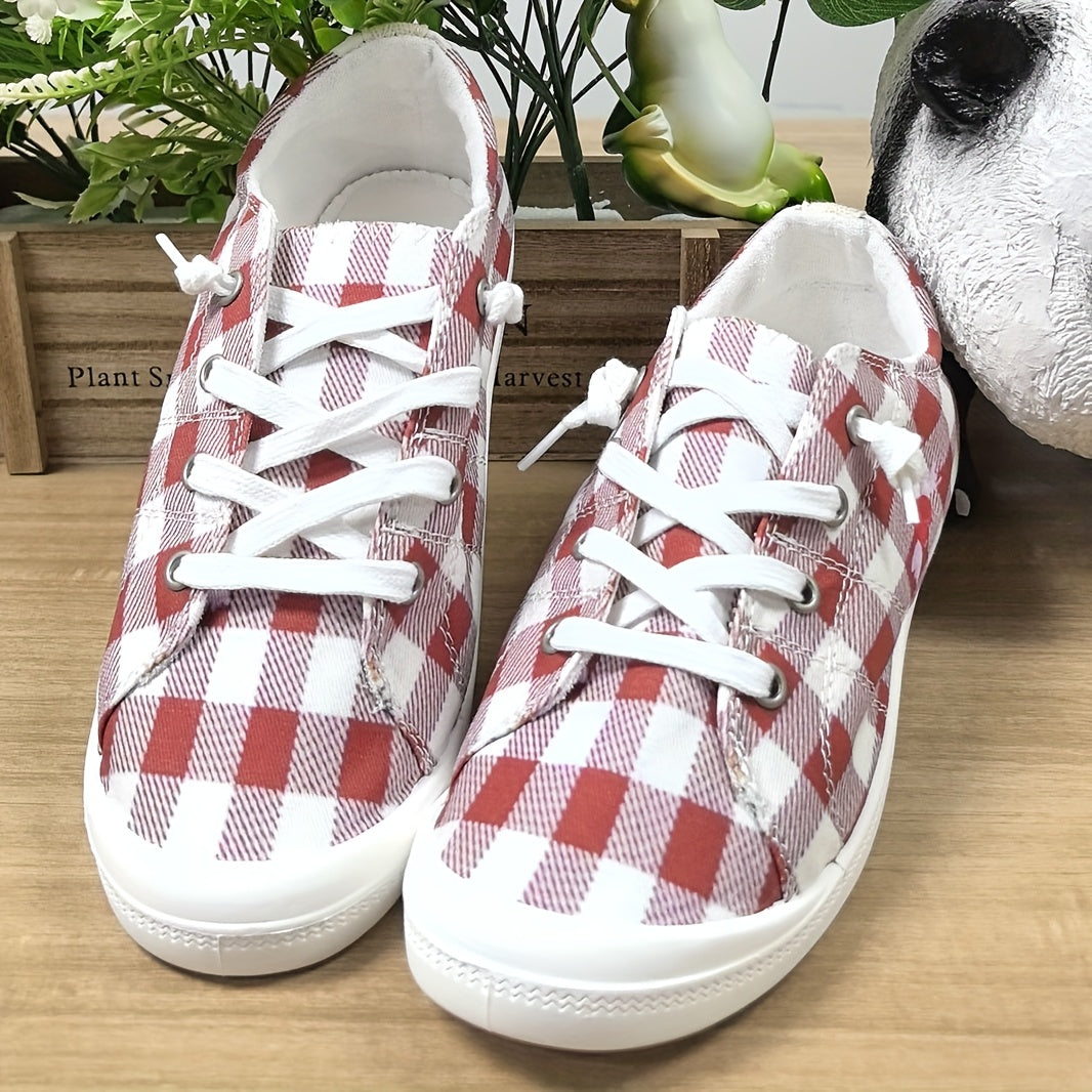 Women's Casual Slip-On Shoes With Plaid 2D Print Soft Sole Lightweight