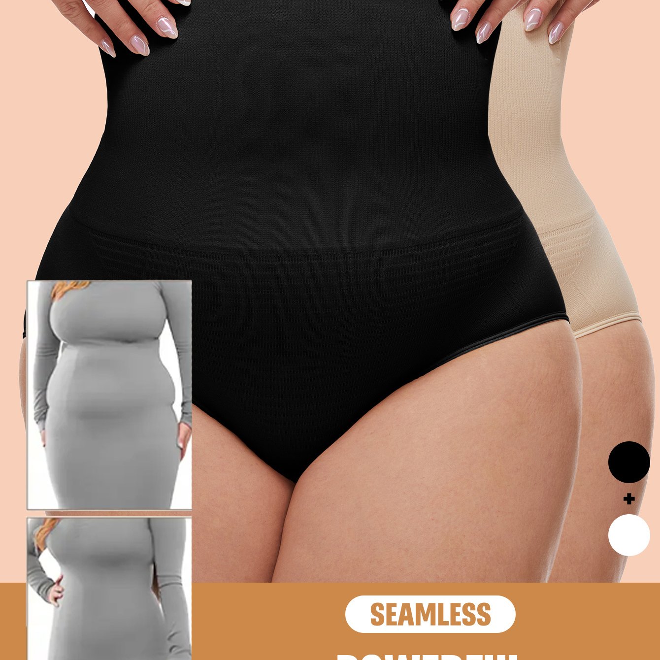 Women's Seamless Breathable Yoga Shorts High-Waisted Tummy Control Black Beige