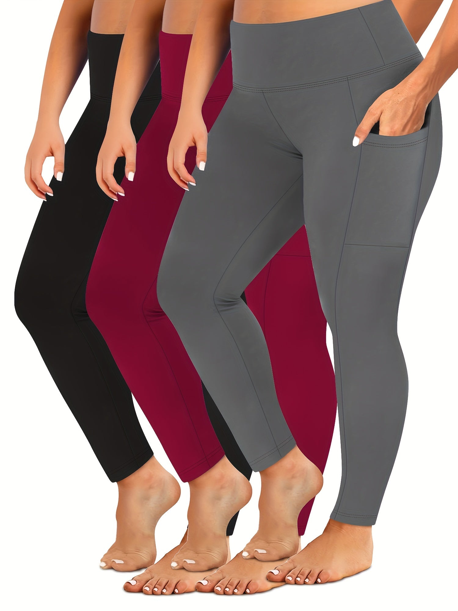 Plus Size Skinny Leggings Women High Waist Stretchy Workout Pants with Pockets