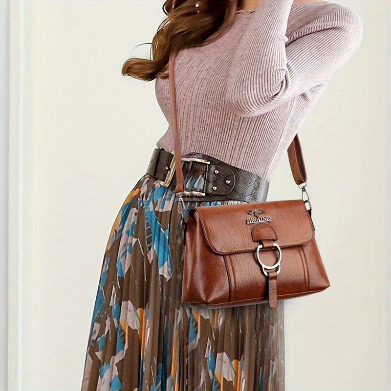 Women's Faux Leather Crossbody Bag with Anti-Theft Zipper, Multiple Pockets, Detachable Strap