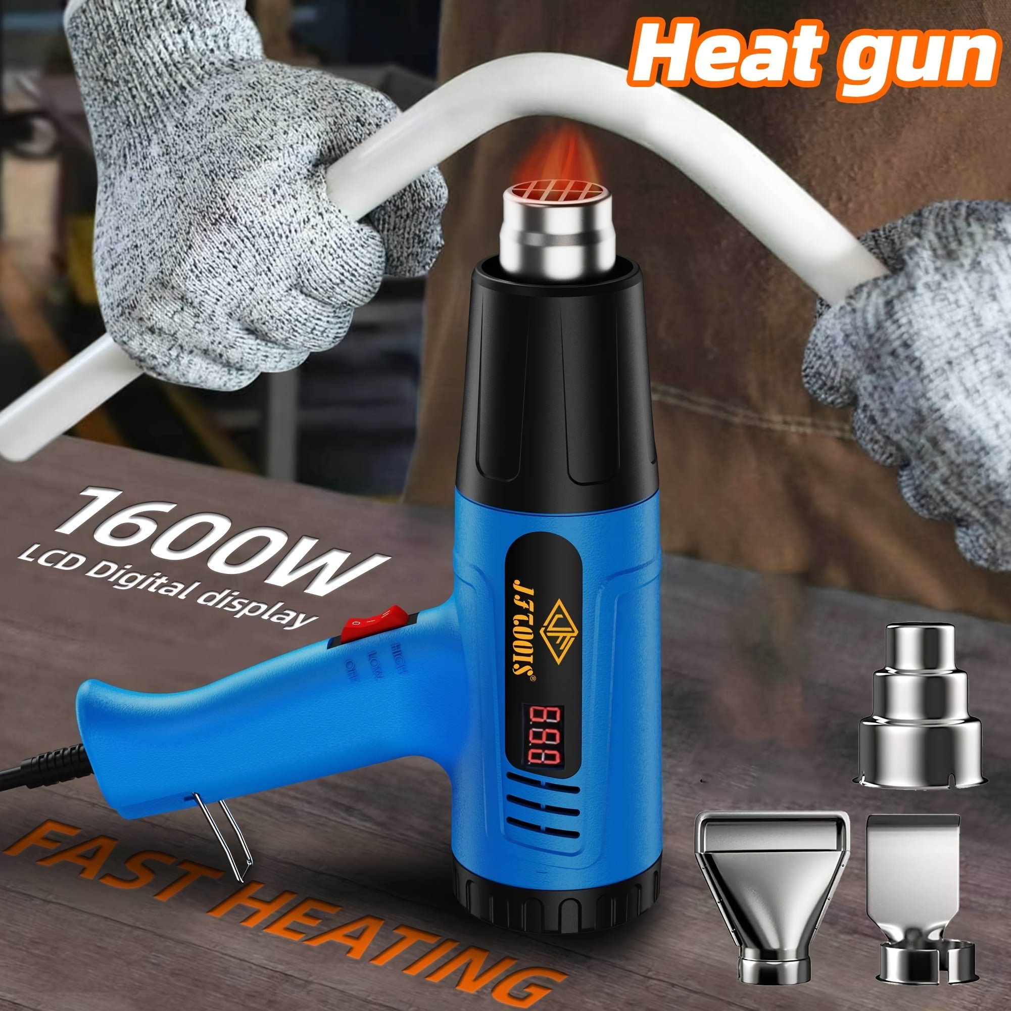 220V Digital Hot Air Gun with Four Nozzles for Thawing Pipes and Heat Shrink