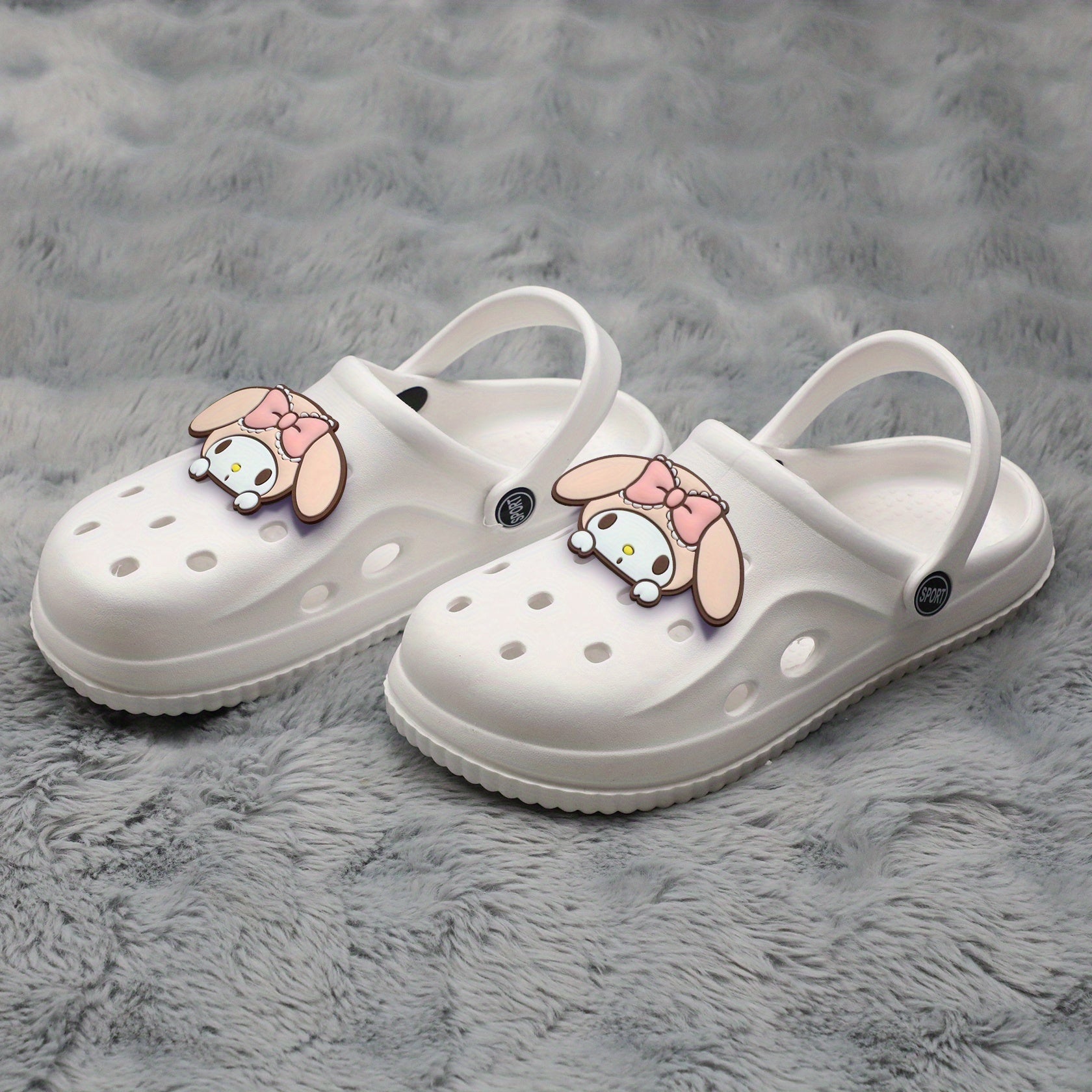 Women EVA Clogs Flat Slides with Cartoon Design, Black White Summer Footwear