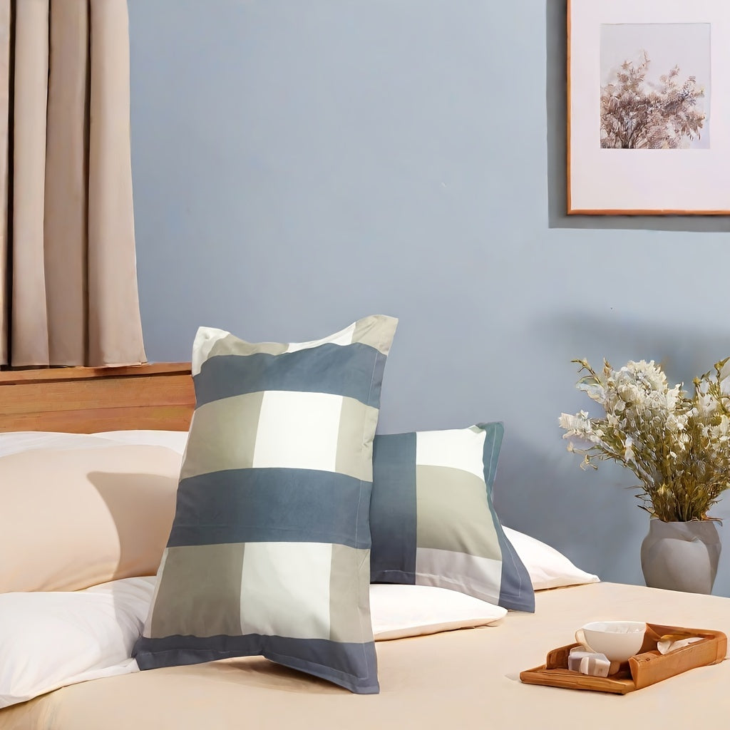 Juego de 2 fundas de almohada a cuadros de 75cm x 48cm, lavables a máquina, diseño geométrico